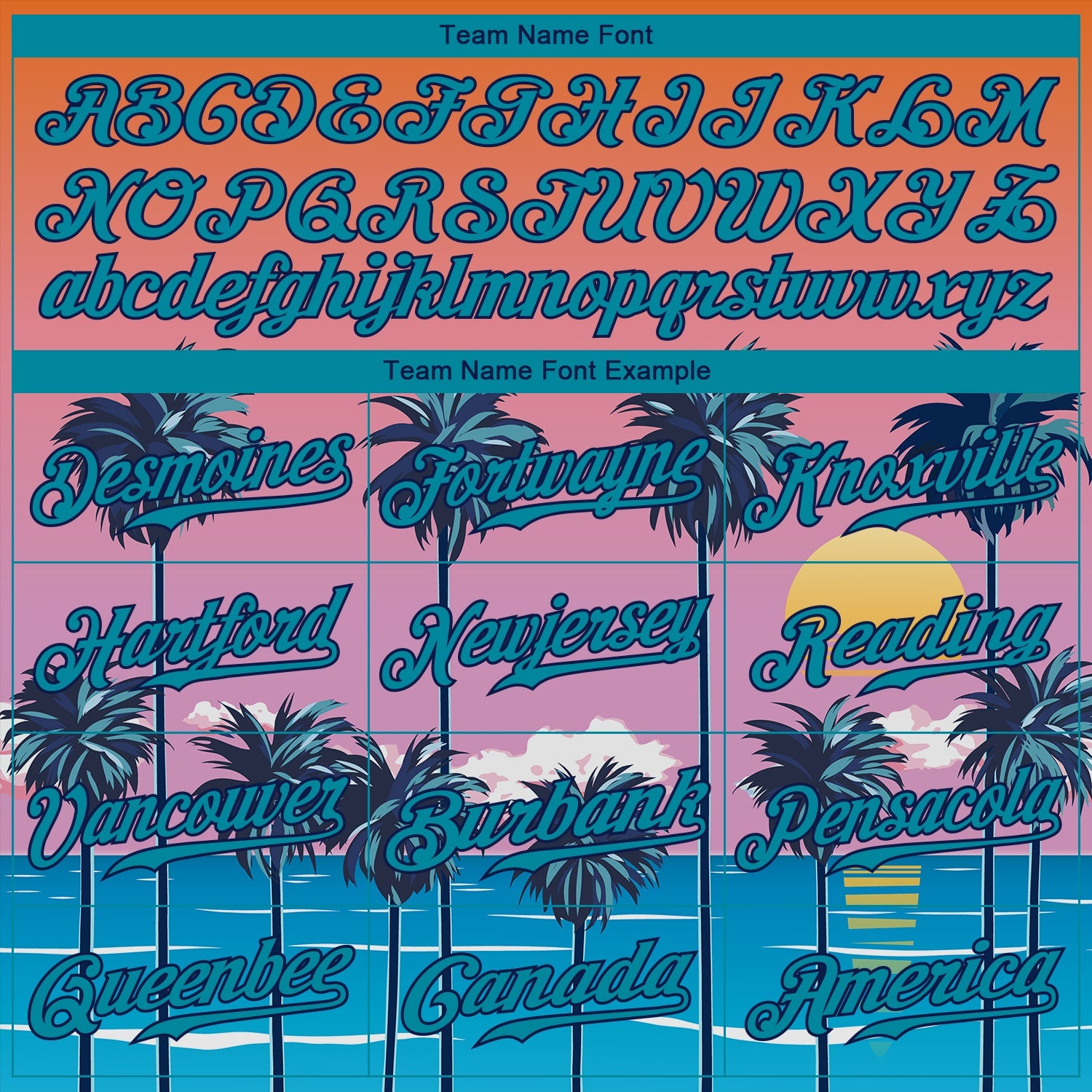 Custom Orange Teal-Navy 3D Pattern Design Sun Beach Hawaii Palm Trees Authentic Baseball Jersey view 5
