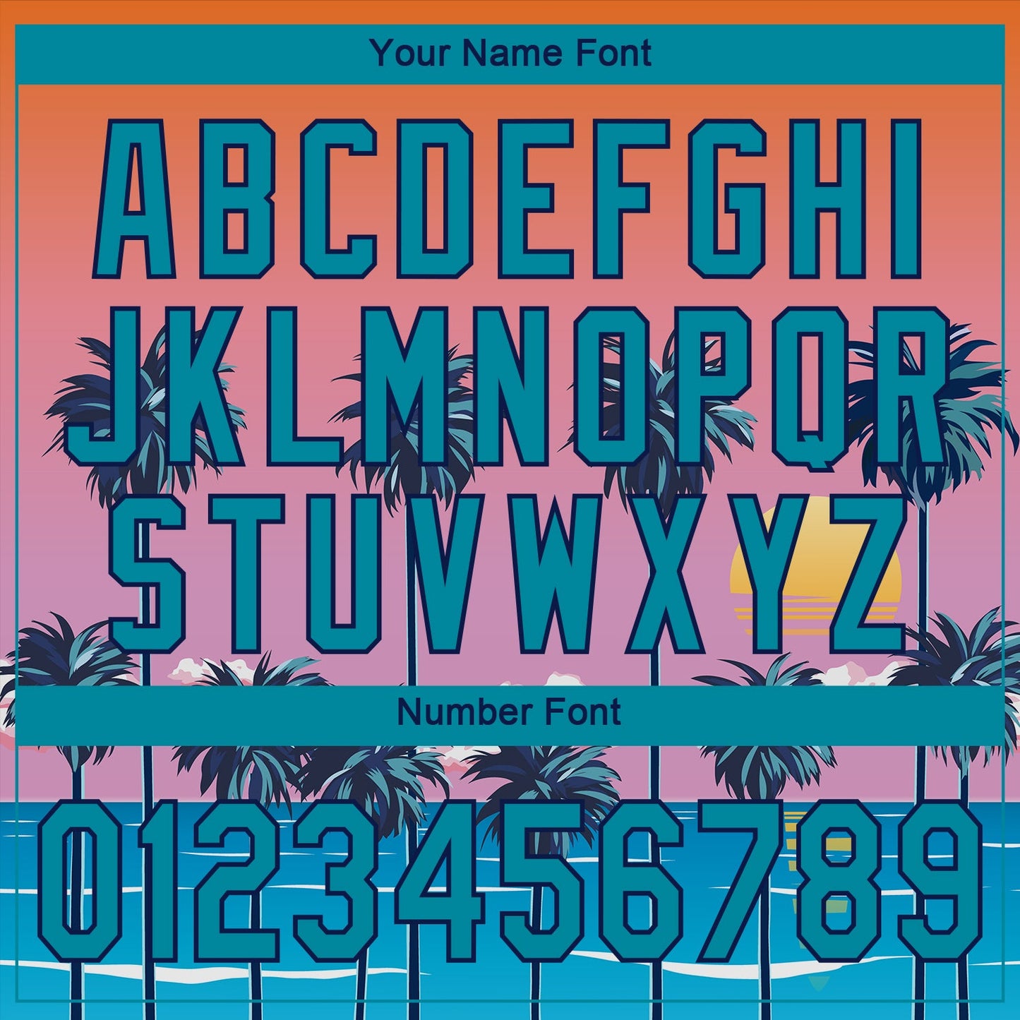 Custom Orange Teal-Navy 3D Pattern Design Sun Beach Hawaii Palm Trees Authentic Baseball Jersey view 6