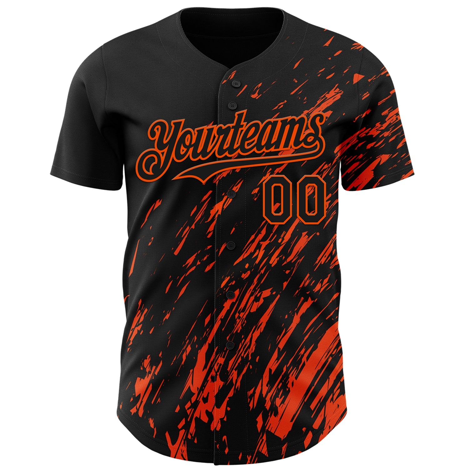 Custom Black Orange Paint Stroke Grunge Streak Authentic Baseball Jersey view 2