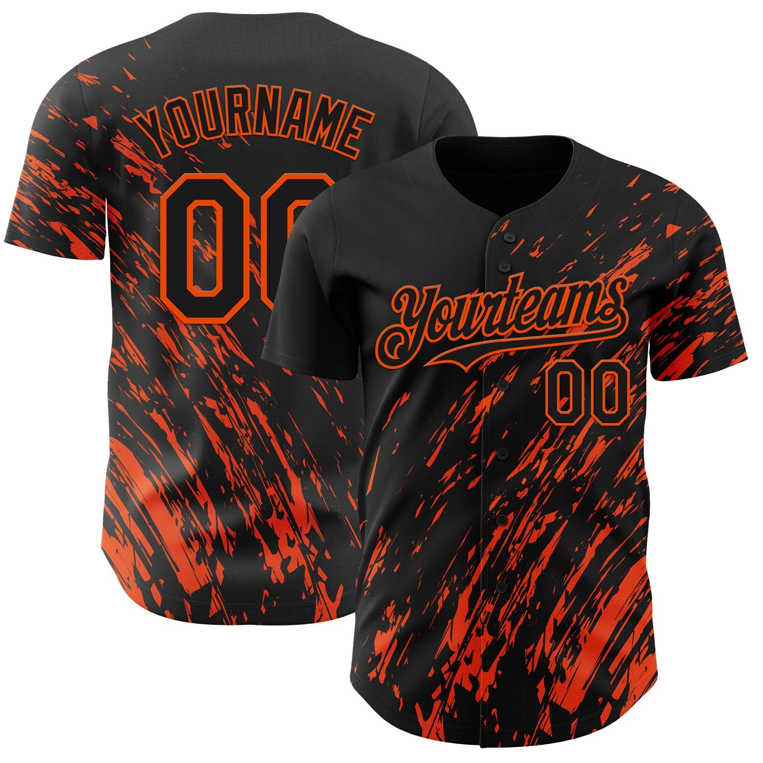Custom Black Orange Paint Stroke Grunge Streak Authentic Baseball Jersey - Main View