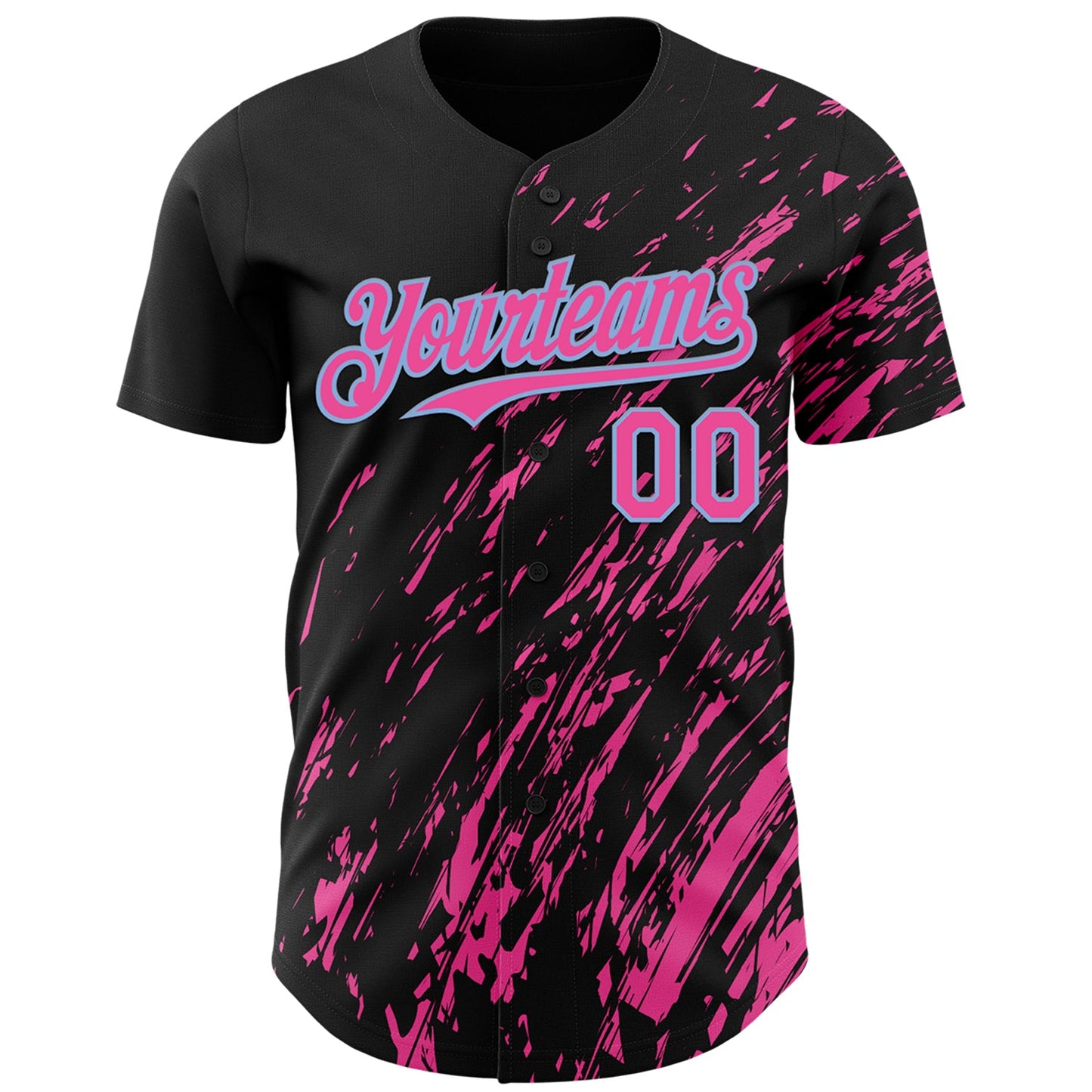 Custom Black Pink-Light Blue Paint Stroke Grunge Streak Authentic Baseball Jersey view 2