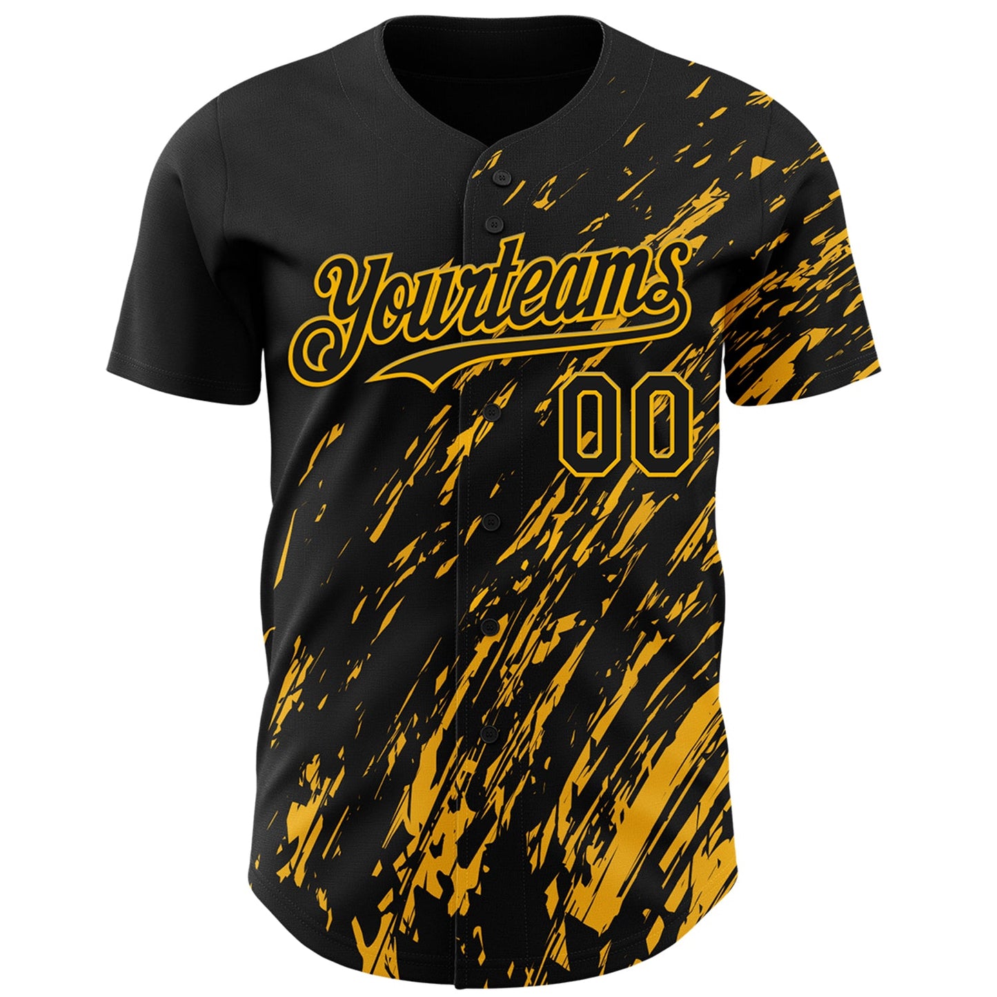 Custom Black Gold Paint Stroke Grunge Streak Authentic Baseball Jersey view 2