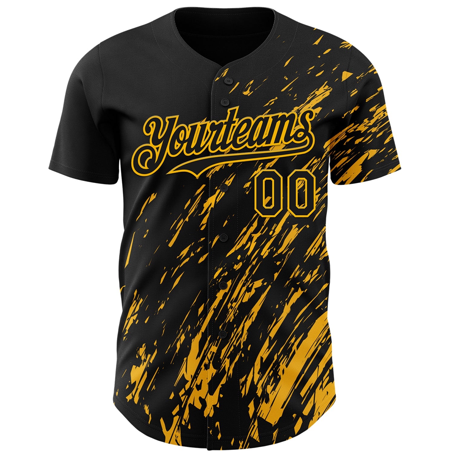 Custom Black Gold Paint Stroke Grunge Streak Authentic Baseball Jersey view 2