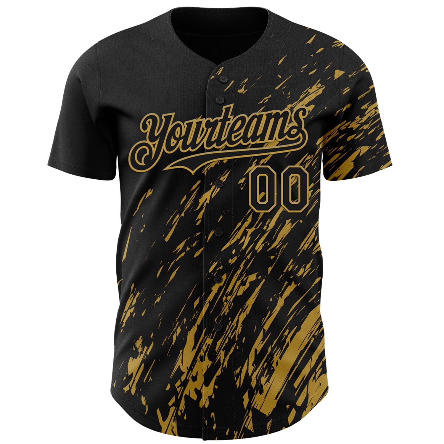 Custom Black Old Gold Paint Stroke Grunge Streak Authentic Baseball Jersey view 2