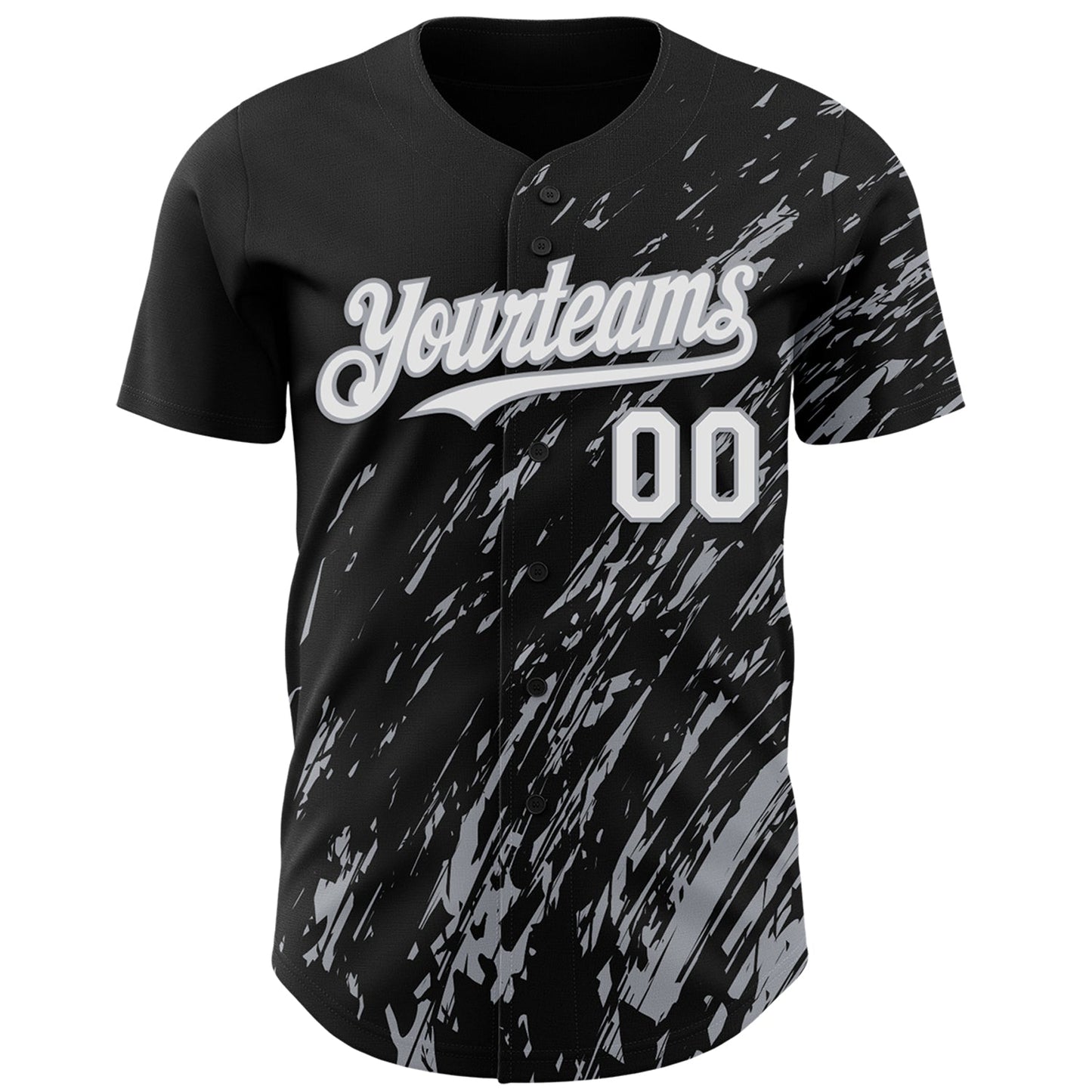 Custom Black White-Gray Paint Stroke Grunge Streak Authentic Baseball Jersey view 2