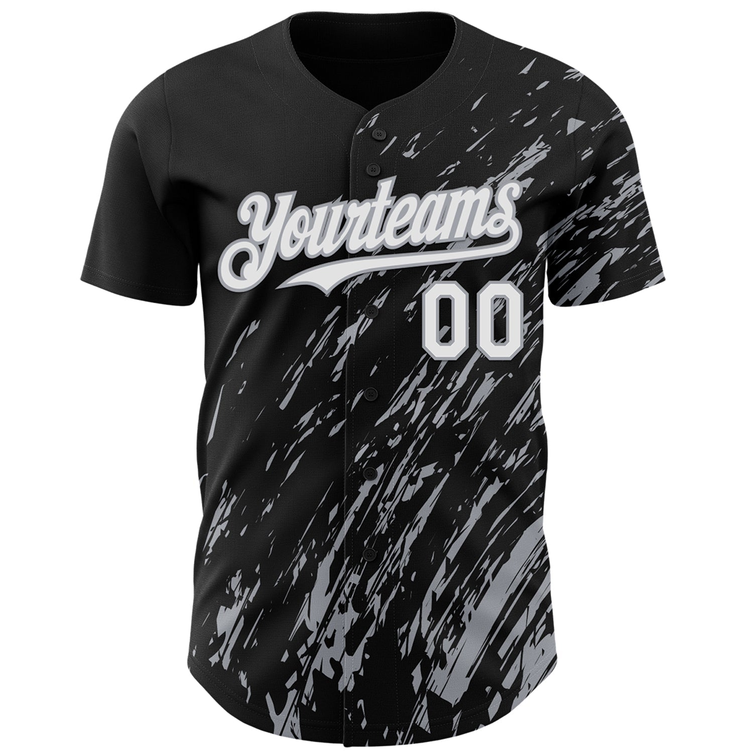 Custom Black White-Gray Paint Stroke Grunge Streak Authentic Baseball Jersey view 2