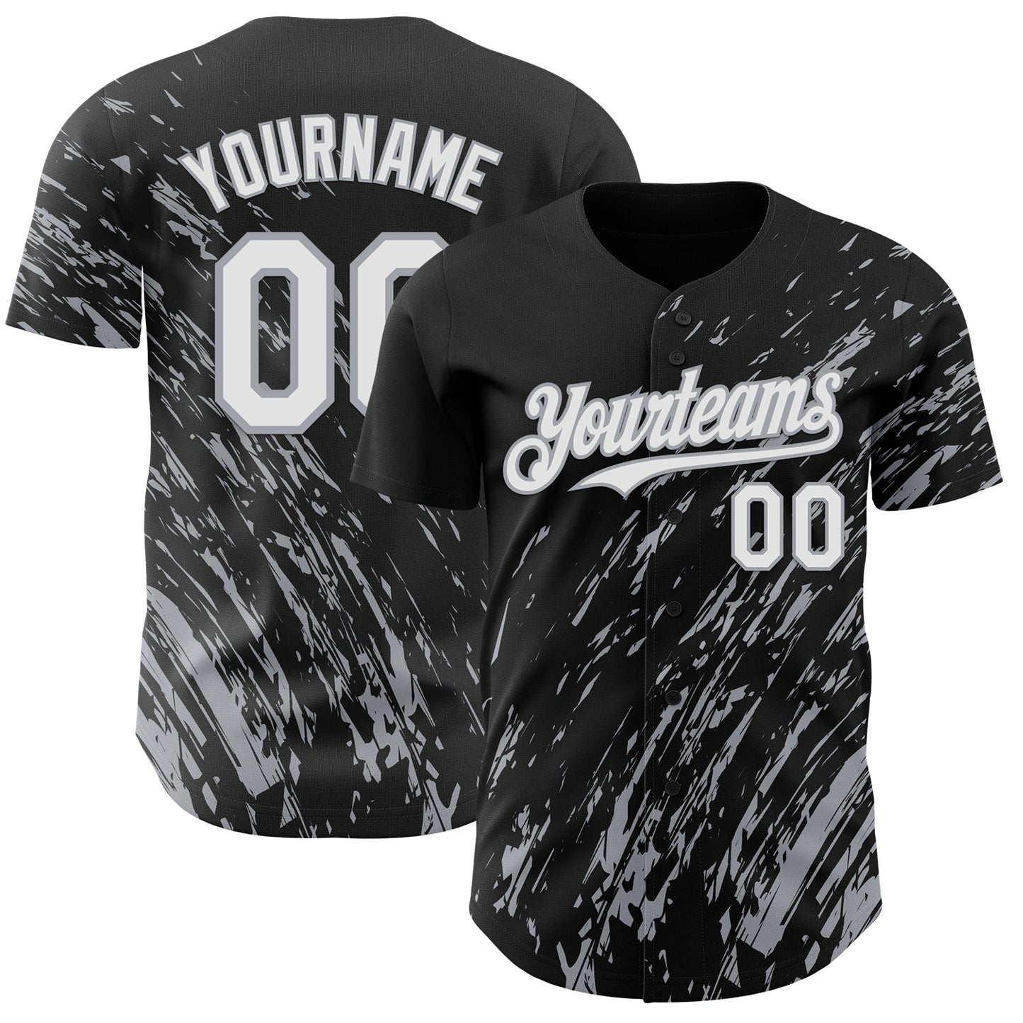 Custom Black White-Gray Paint Stroke Grunge Streak Authentic Baseball Jersey - Main View