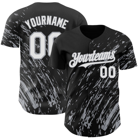 Custom Black White-Gray Paint Stroke Grunge Streak Authentic Baseball Jersey - Main View