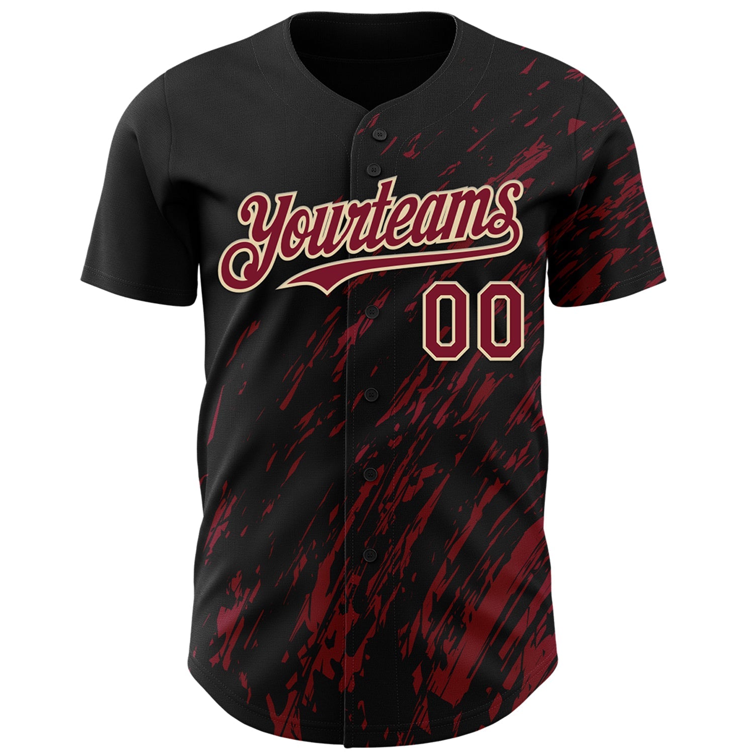 Custom Black Crimson-Cream Paint Stroke Grunge Streak Authentic Baseball Jersey view 2