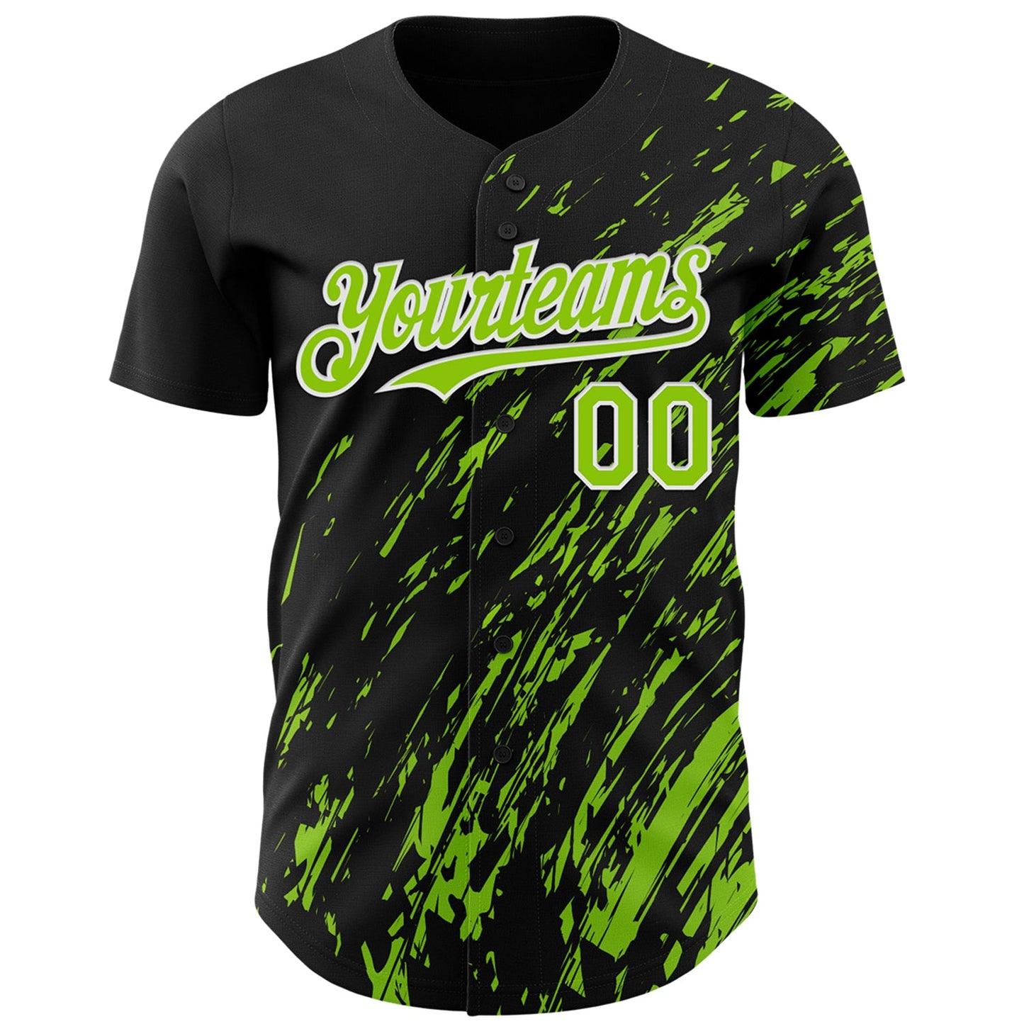 Custom Black Neon Green-White Paint Stroke Grunge Streak Authentic Baseball Jersey view 2