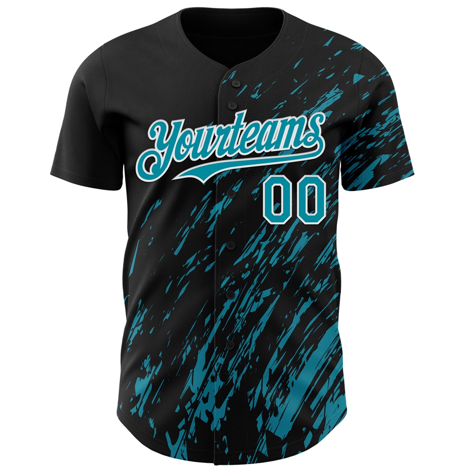 Custom Black Teal-White Paint Stroke Grunge Streak Authentic Baseball Jersey view 2