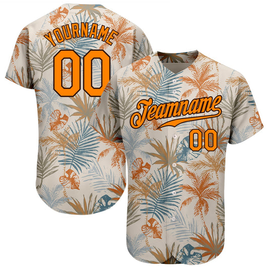 Custom Cream Bay Orange-Brown 3D Pattern Design Hawaii Palm Leaves Authentic Baseball Jersey - Main View