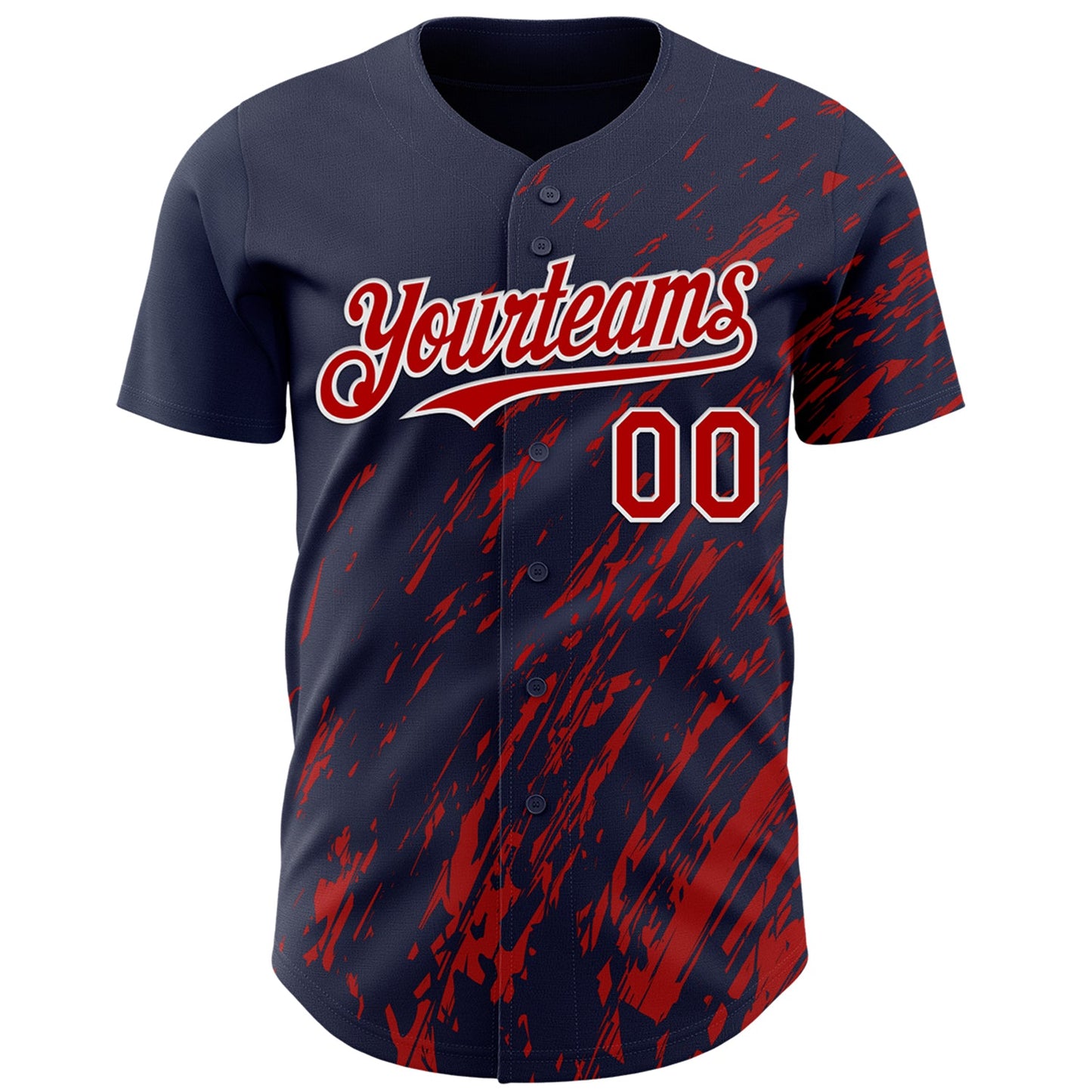 Custom Navy Red-White Paint Stroke Grunge Streak Authentic Baseball Jersey view 2