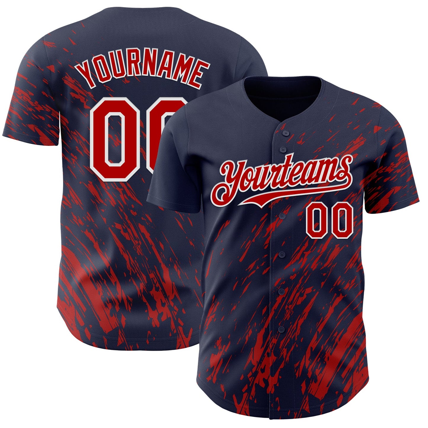 Custom Navy Red-White Paint Stroke Grunge Streak Authentic Baseball Jersey - Main View