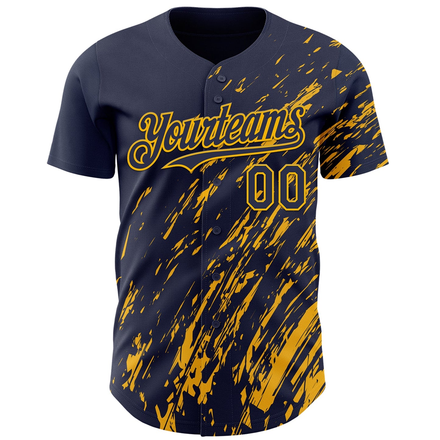 Custom Navy Gold Paint Stroke Grunge Streak Authentic Baseball Jersey view 2