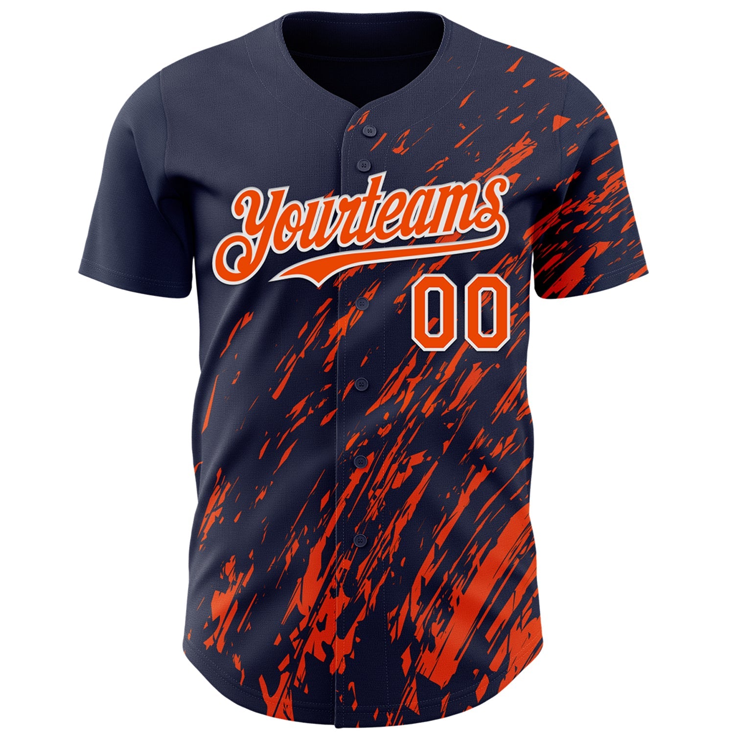 Custom Navy Orange-White Paint Stroke Grunge Streak Authentic Baseball Jersey view 2