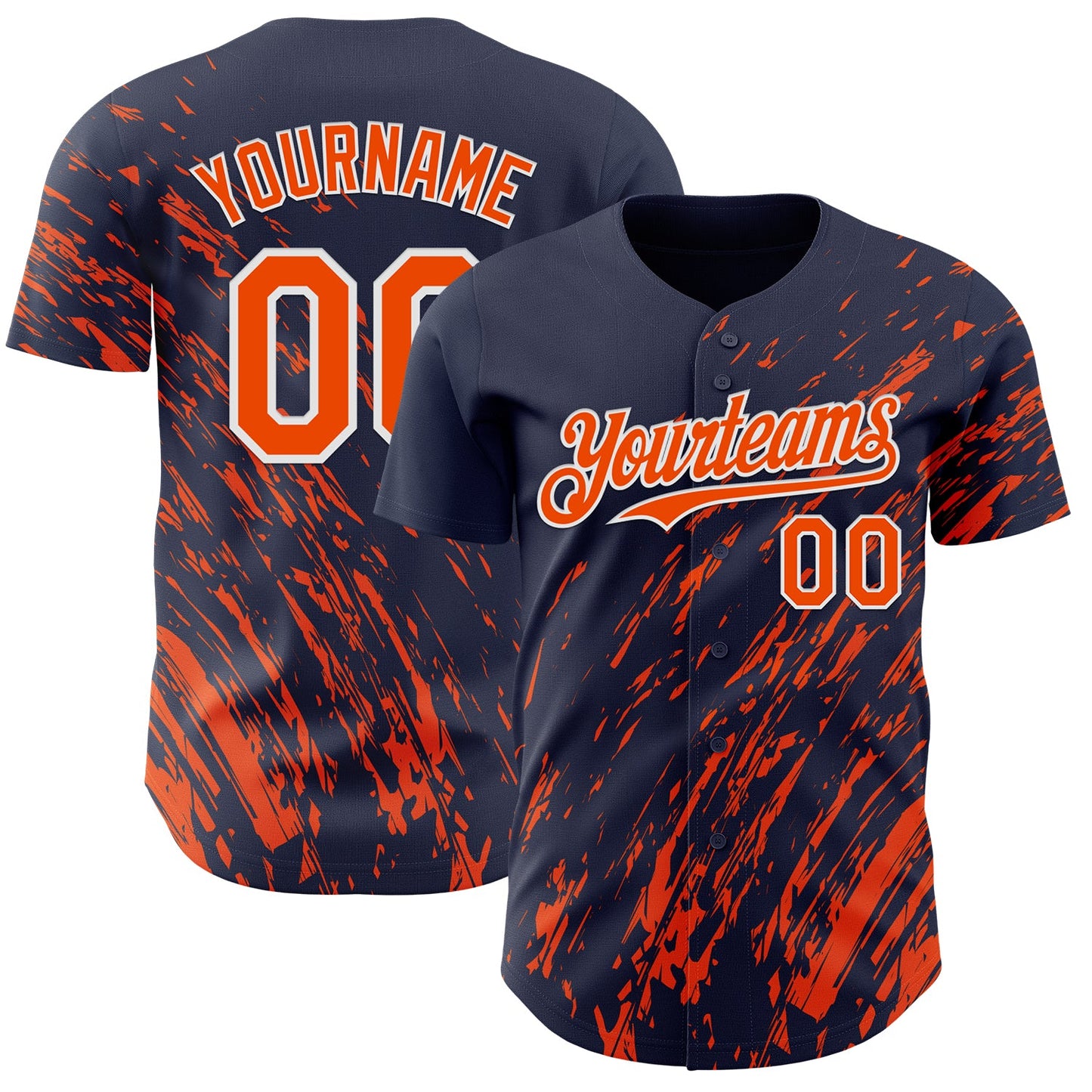 Custom Navy Orange-White Paint Stroke Grunge Streak Authentic Baseball Jersey - Main View