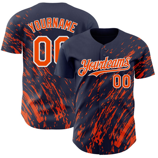 Custom Navy Orange-White Paint Stroke Grunge Streak Authentic Baseball Jersey - Main View