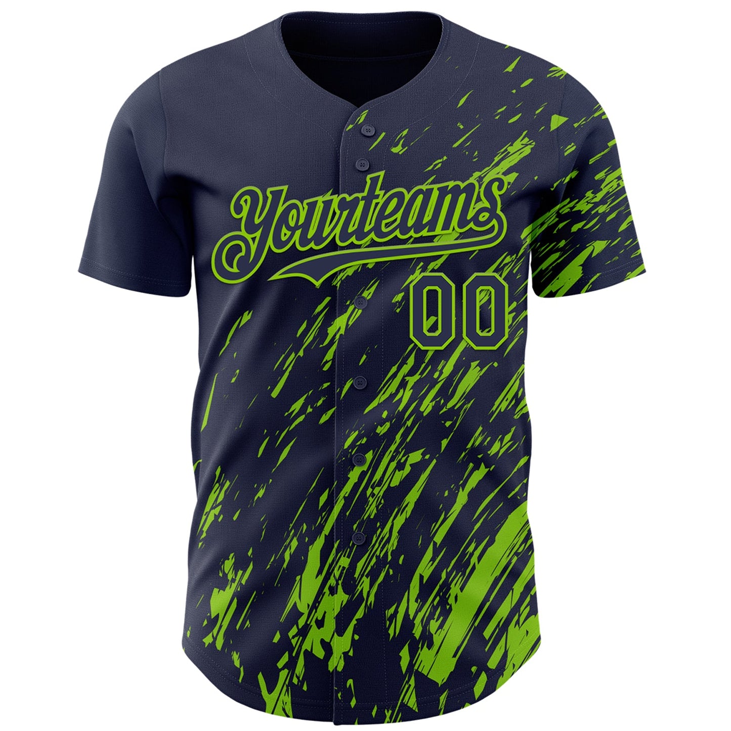 Custom Navy Neon Green Paint Stroke Grunge Streak Authentic Baseball Jersey view 2