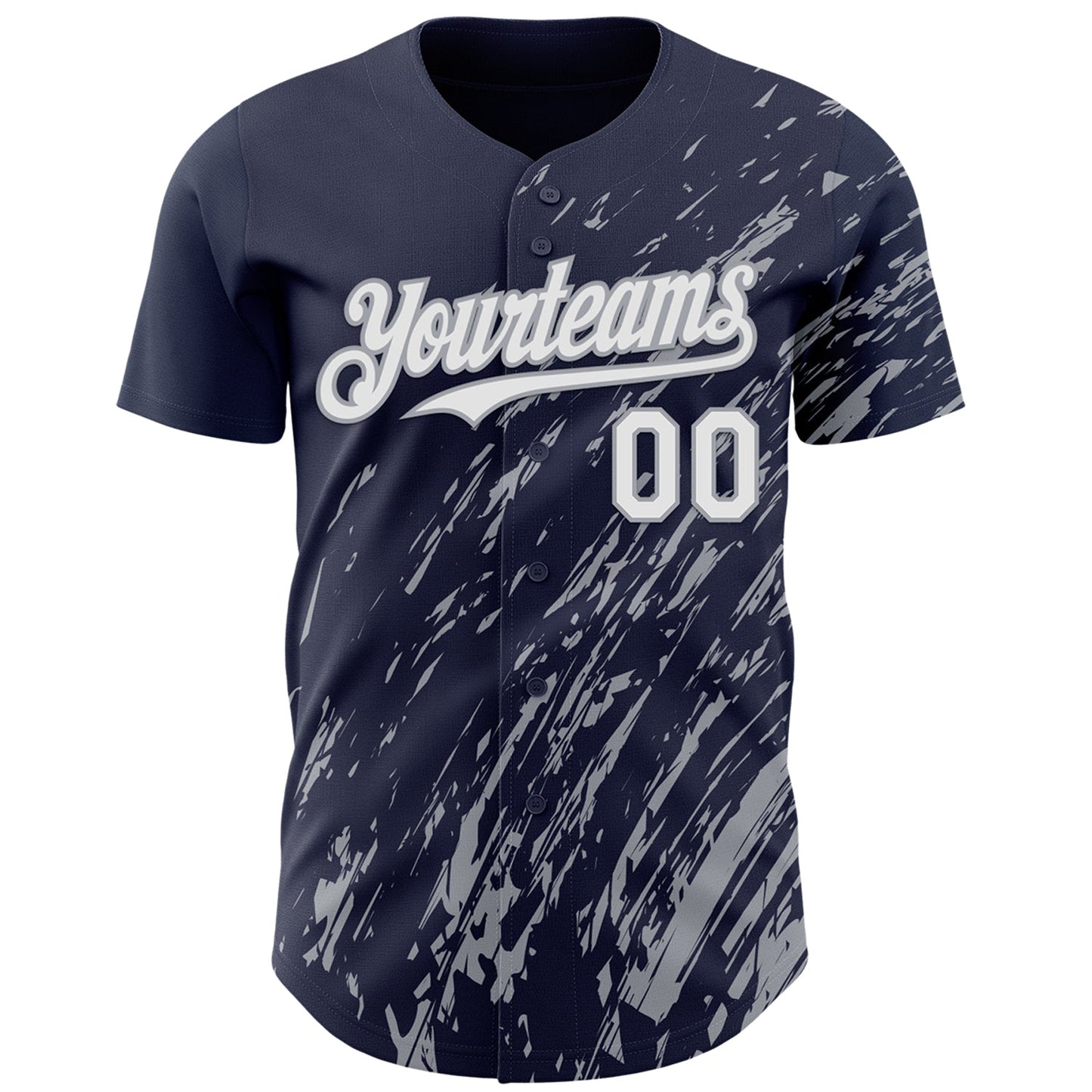 Custom Navy White-Gray Paint Stroke Grunge Streak Authentic Baseball Jersey view 2