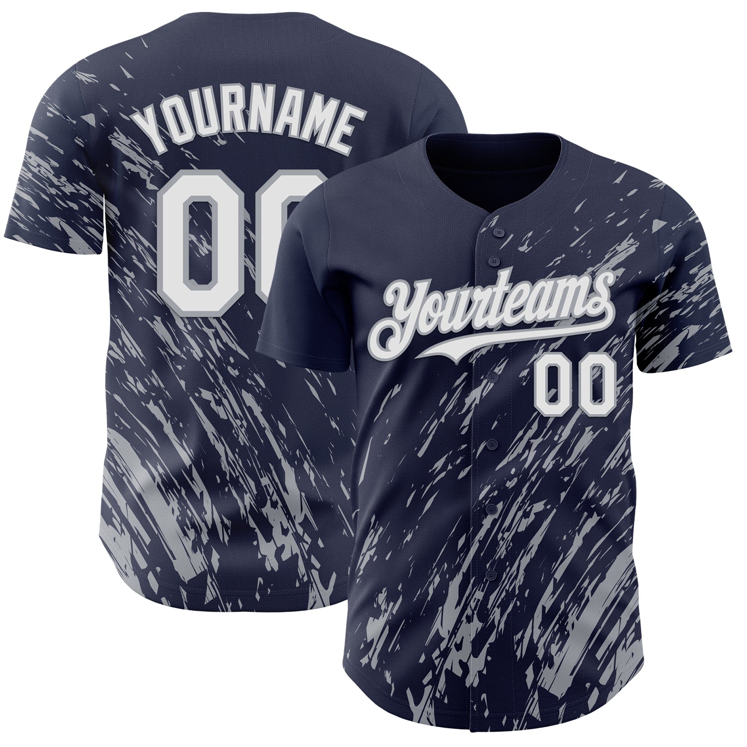 Custom Navy White-Gray Paint Stroke Grunge Streak Authentic Baseball Jersey - Main View