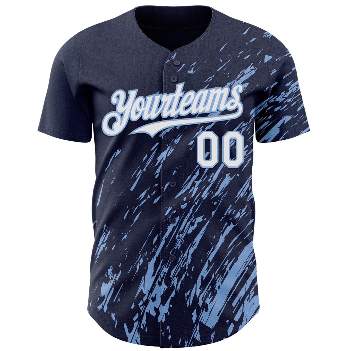 Custom Navy White-Light Blue Paint Stroke Grunge Streak Authentic Baseball Jersey view 2