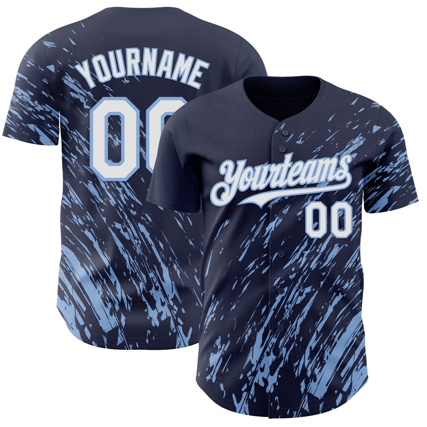 Custom Navy White-Light Blue Paint Stroke Grunge Streak Authentic Baseball Jersey - Main View