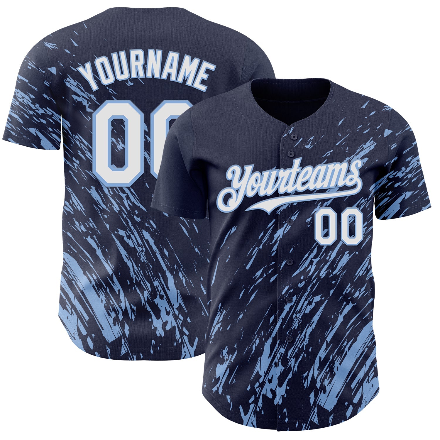 Custom Navy White-Light Blue Paint Stroke Grunge Streak Authentic Baseball Jersey - Main View