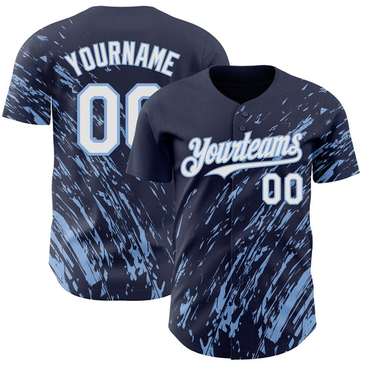 Custom Navy White-Light Blue Paint Stroke Grunge Streak Authentic Baseball Jersey - Main View