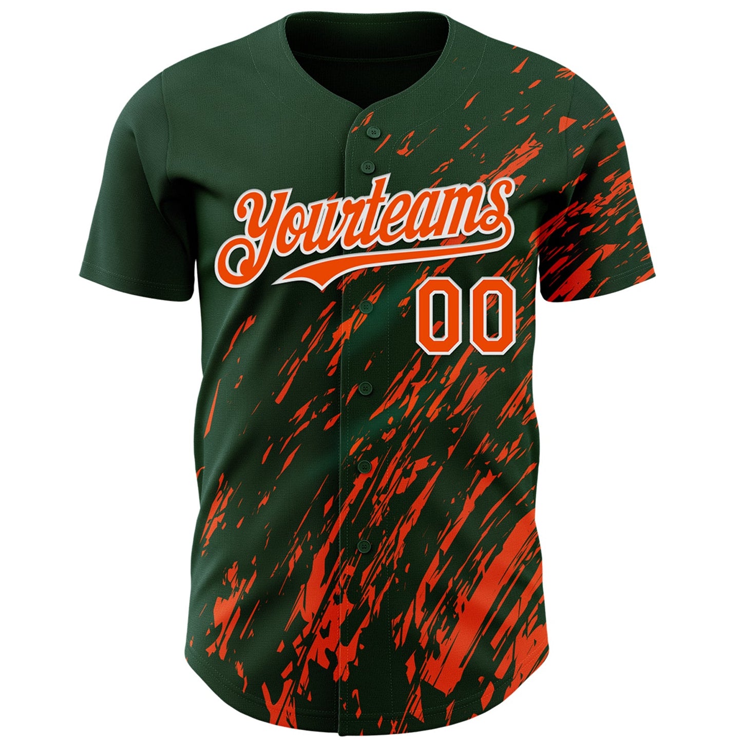 Custom Green Orange-White Paint Stroke Grunge Streak Authentic Baseball Jersey view 2