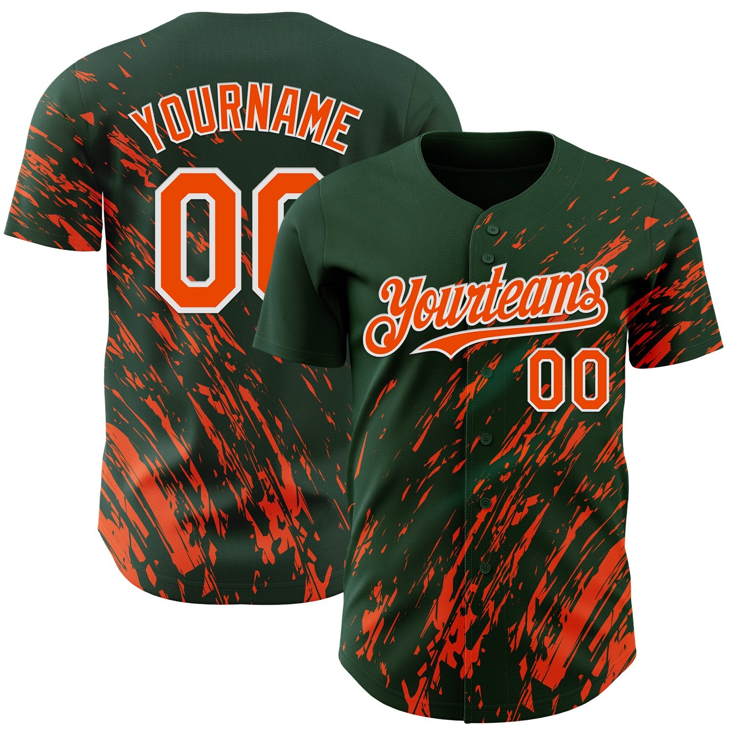 Custom Green Orange-White Paint Stroke Grunge Streak Authentic Baseball Jersey - Main View