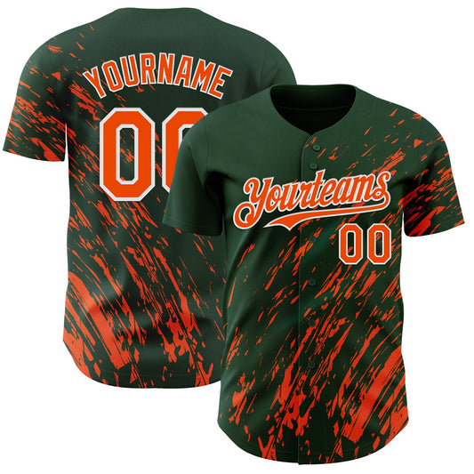 Custom Green Orange-White Paint Stroke Grunge Streak Authentic Baseball Jersey - Main View