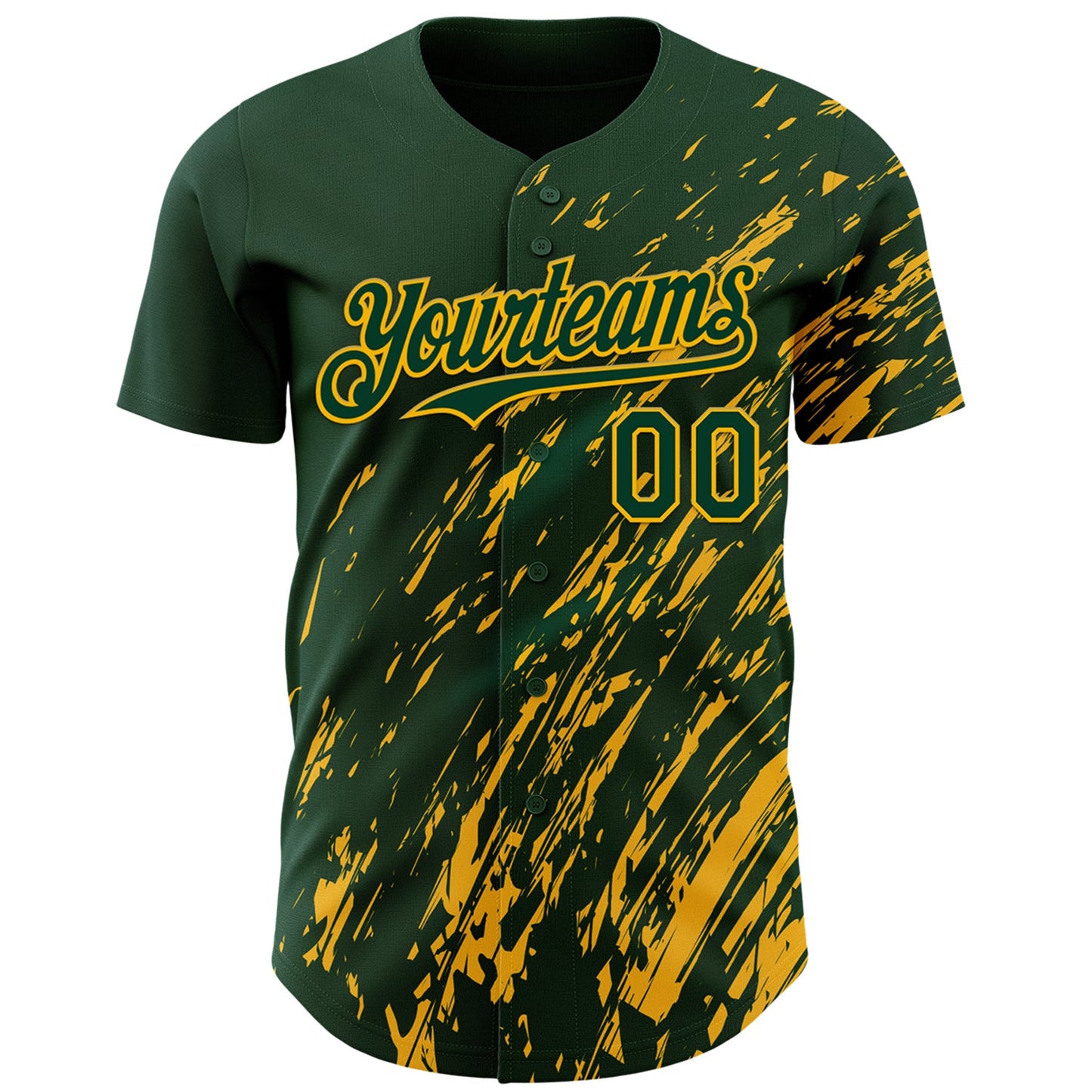 Custom Green Gold Paint Stroke Grunge Streak Authentic Baseball Jersey view 2