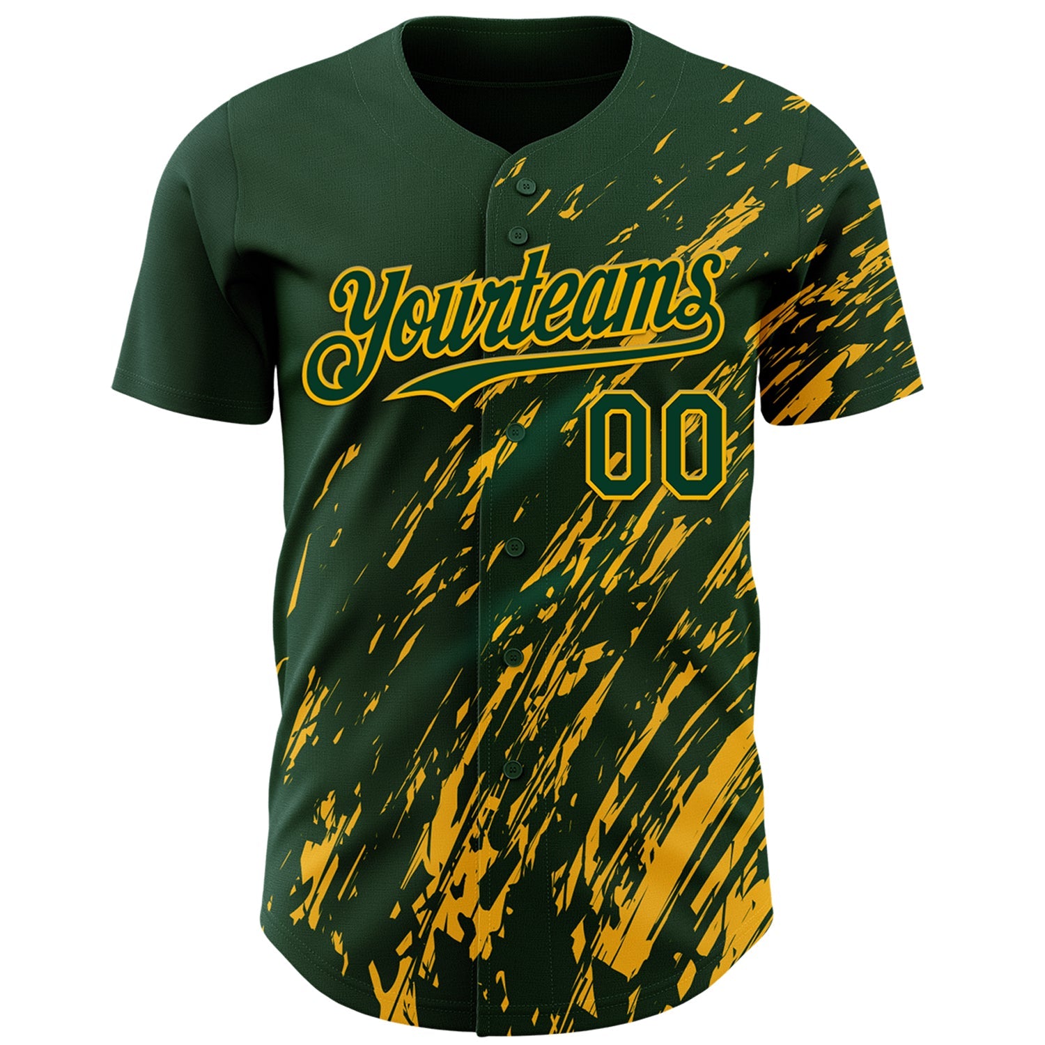Custom Green Gold Paint Stroke Grunge Streak Authentic Baseball Jersey view 2