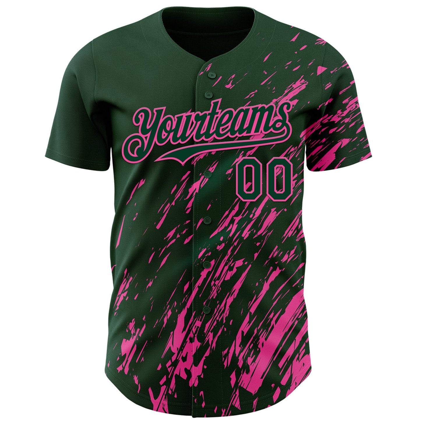 Custom Green Pink Paint Stroke Grunge Streak Authentic Baseball Jersey view 2
