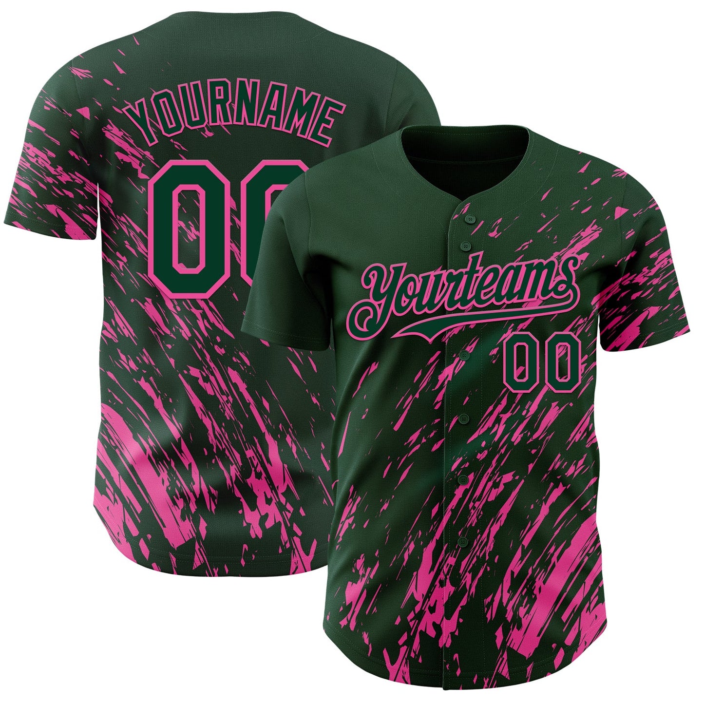 Custom Green Pink Paint Stroke Grunge Streak Authentic Baseball Jersey - Main View