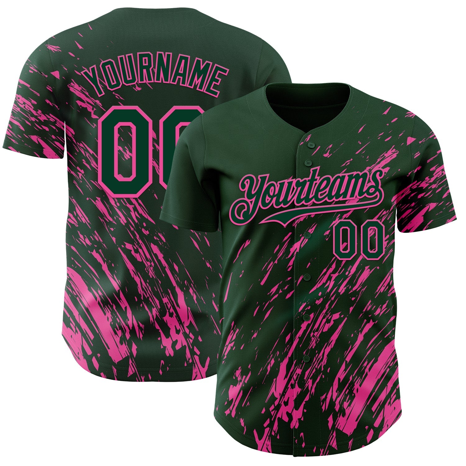 Custom Green Pink Paint Stroke Grunge Streak Authentic Baseball Jersey - Main View