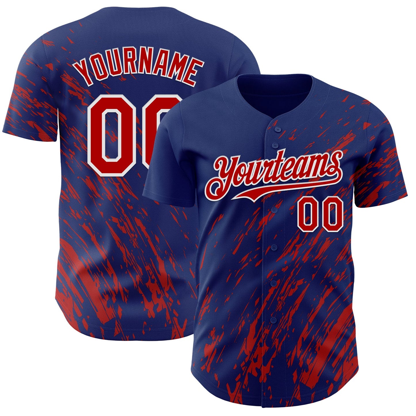 Custom Royal Red-White Paint Stroke Grunge Streak Authentic Baseball Jersey - Main View