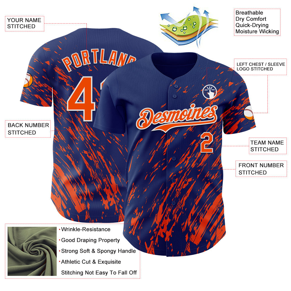Custom Royal Orange-White Paint Stroke Grunge Streak Authentic Baseball Jersey view 3