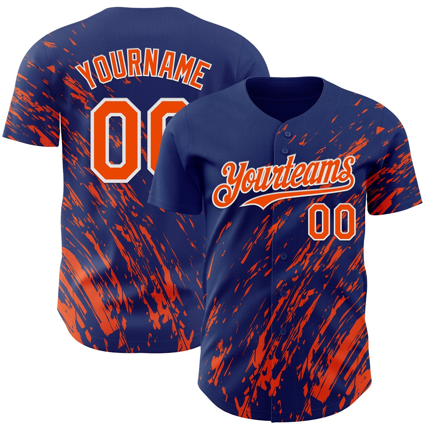 Custom Royal Orange-White Paint Stroke Grunge Streak Authentic Baseball Jersey - Main View