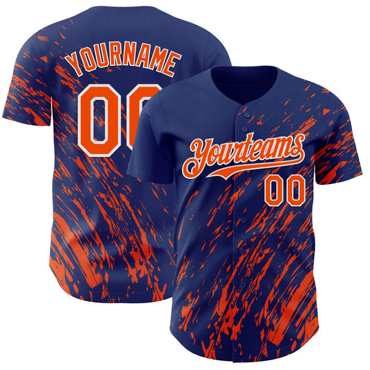 Custom Royal Orange-White Paint Stroke Grunge Streak Authentic Baseball Jersey - Main View
