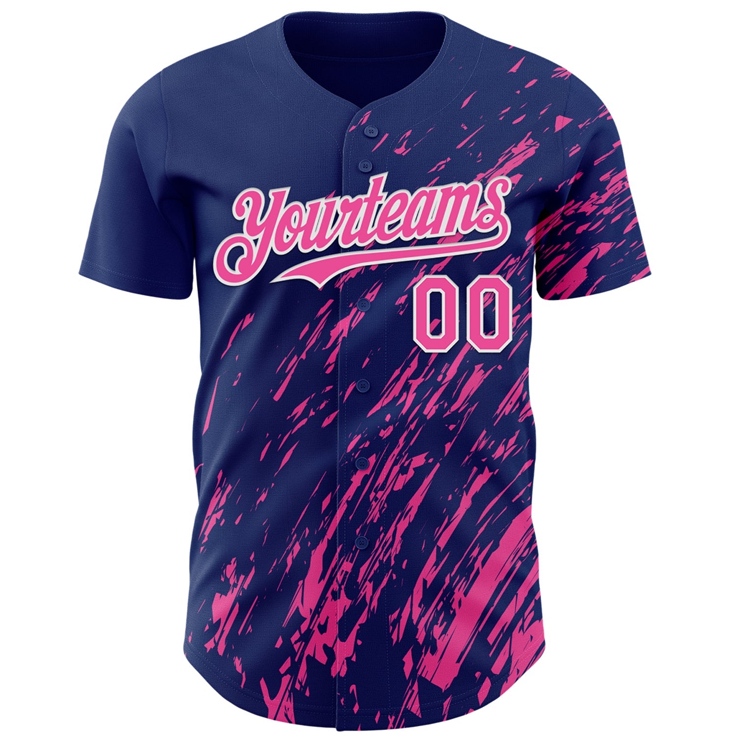 Custom Royal Pink-White Paint Stroke Grunge Streak Authentic Baseball Jersey view 2