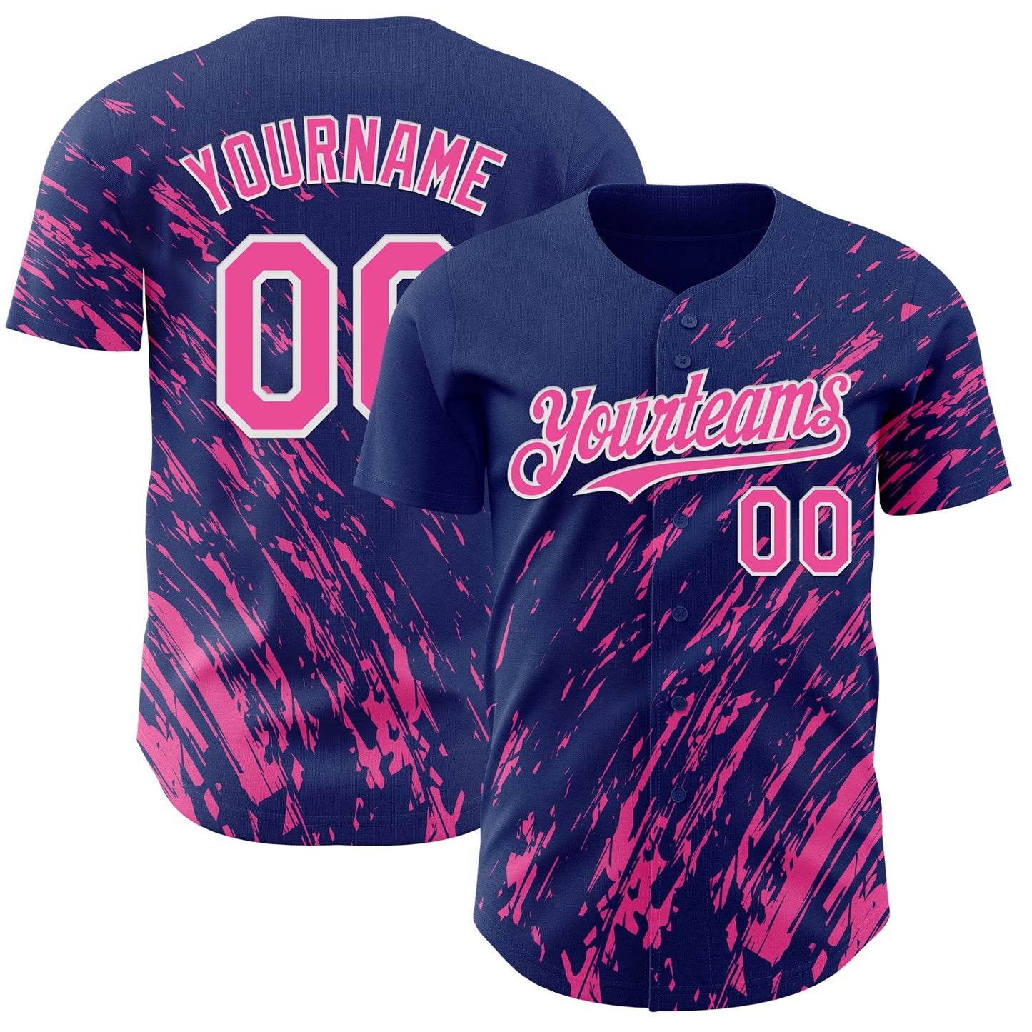 Custom Royal Pink-White Paint Stroke Grunge Streak Authentic Baseball Jersey - Main View