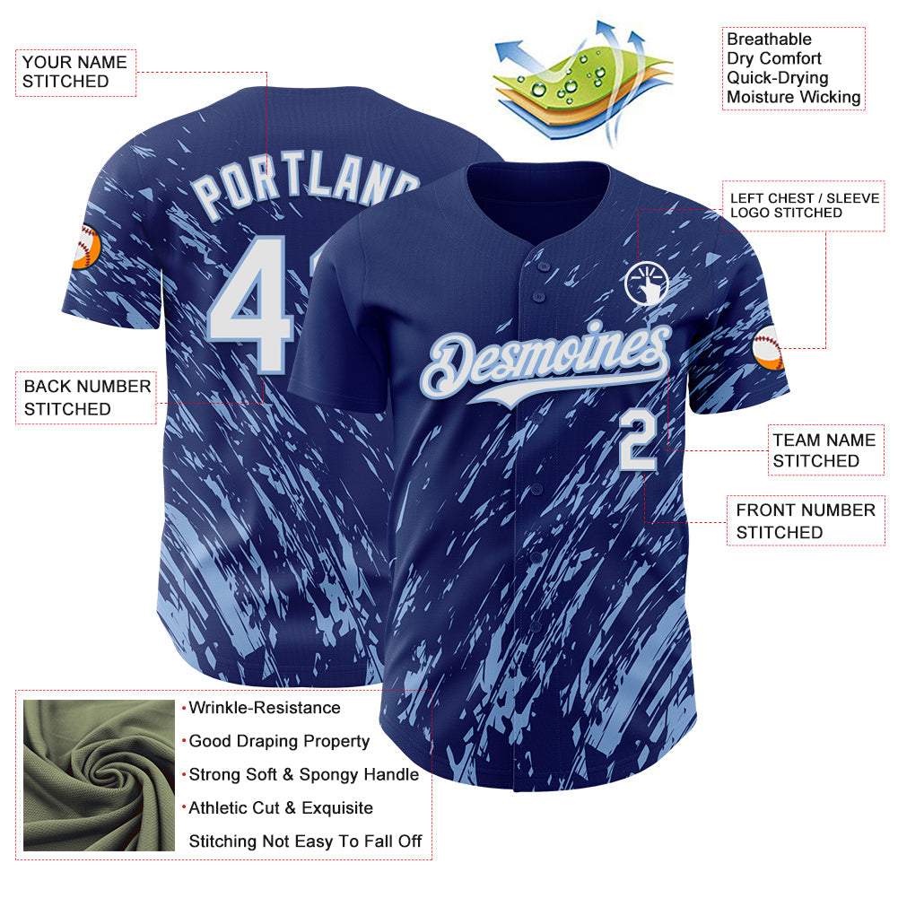 Custom Royal White-Light Blue Paint Stroke Grunge Streak Authentic Baseball Jersey view 3