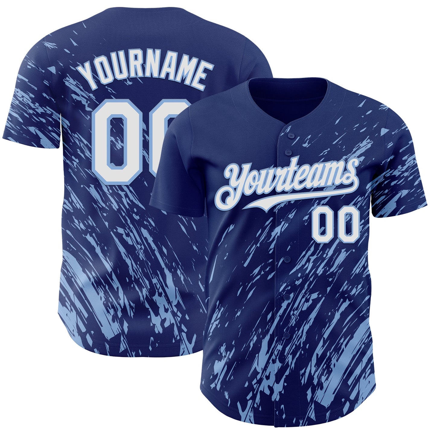 Custom Royal White-Light Blue Paint Stroke Grunge Streak Authentic Baseball Jersey - Main View