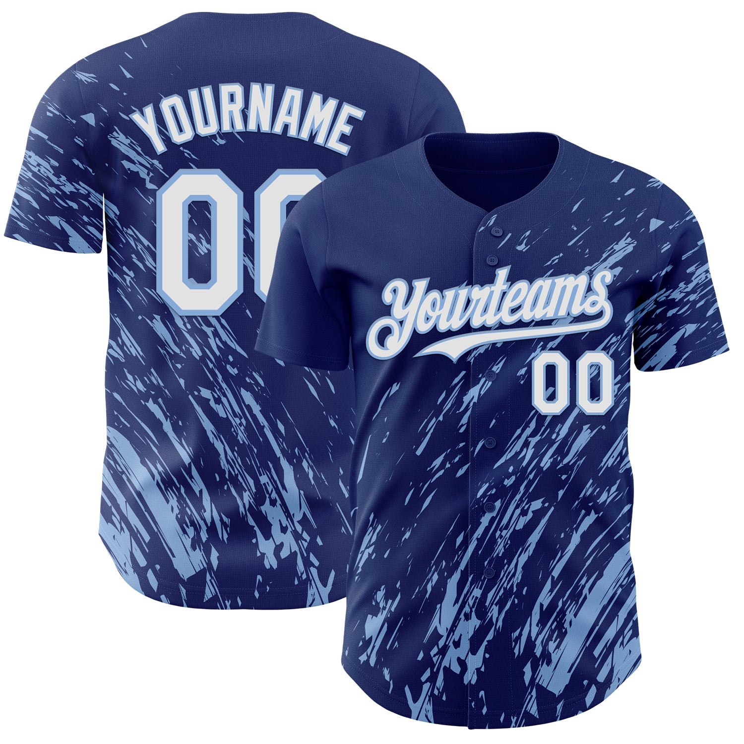 Custom Royal White-Light Blue Paint Stroke Grunge Streak Authentic Baseball Jersey - Main View