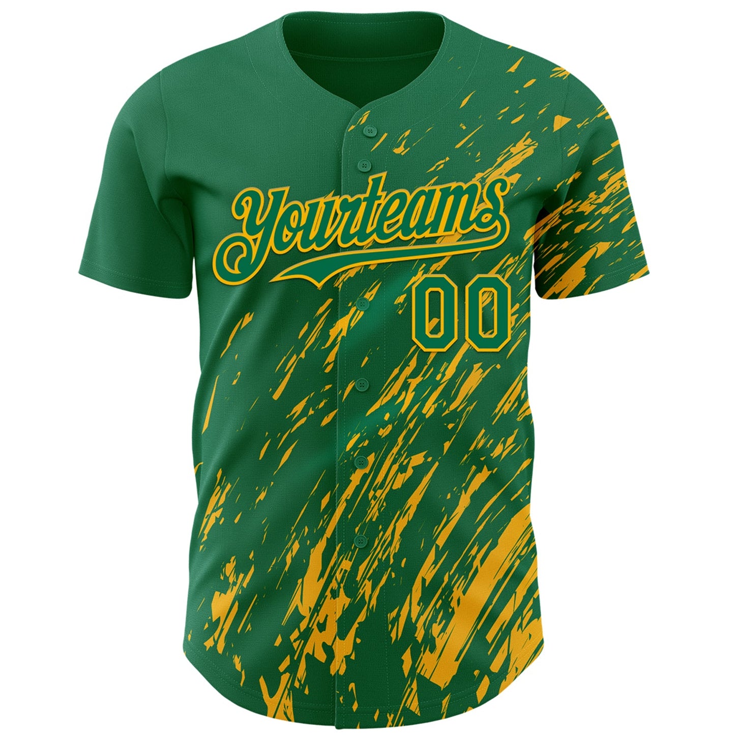 Custom Kelly Green Gold Paint Stroke Grunge Streak Authentic Baseball Jersey view 2