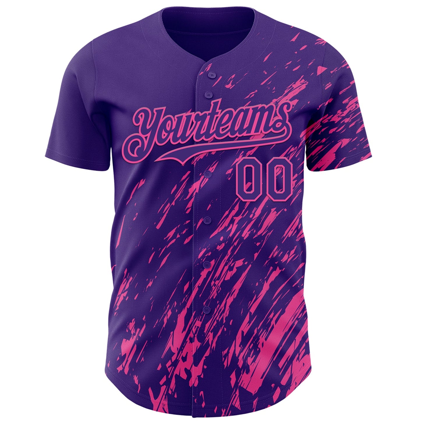 Custom Purple Pink Paint Stroke Grunge Streak Authentic Baseball Jersey view 2