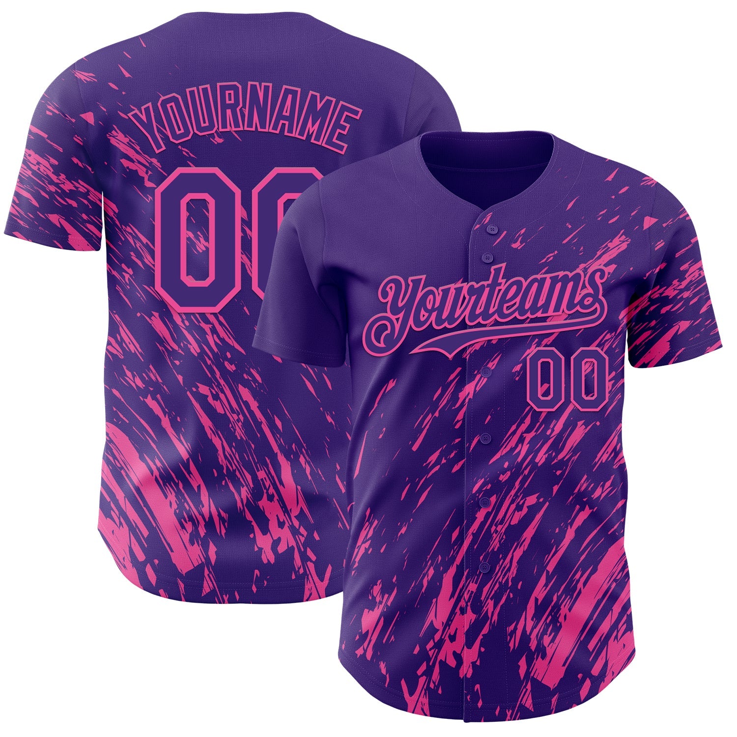 Custom Purple Pink Paint Stroke Grunge Streak Authentic Baseball Jersey - Main View