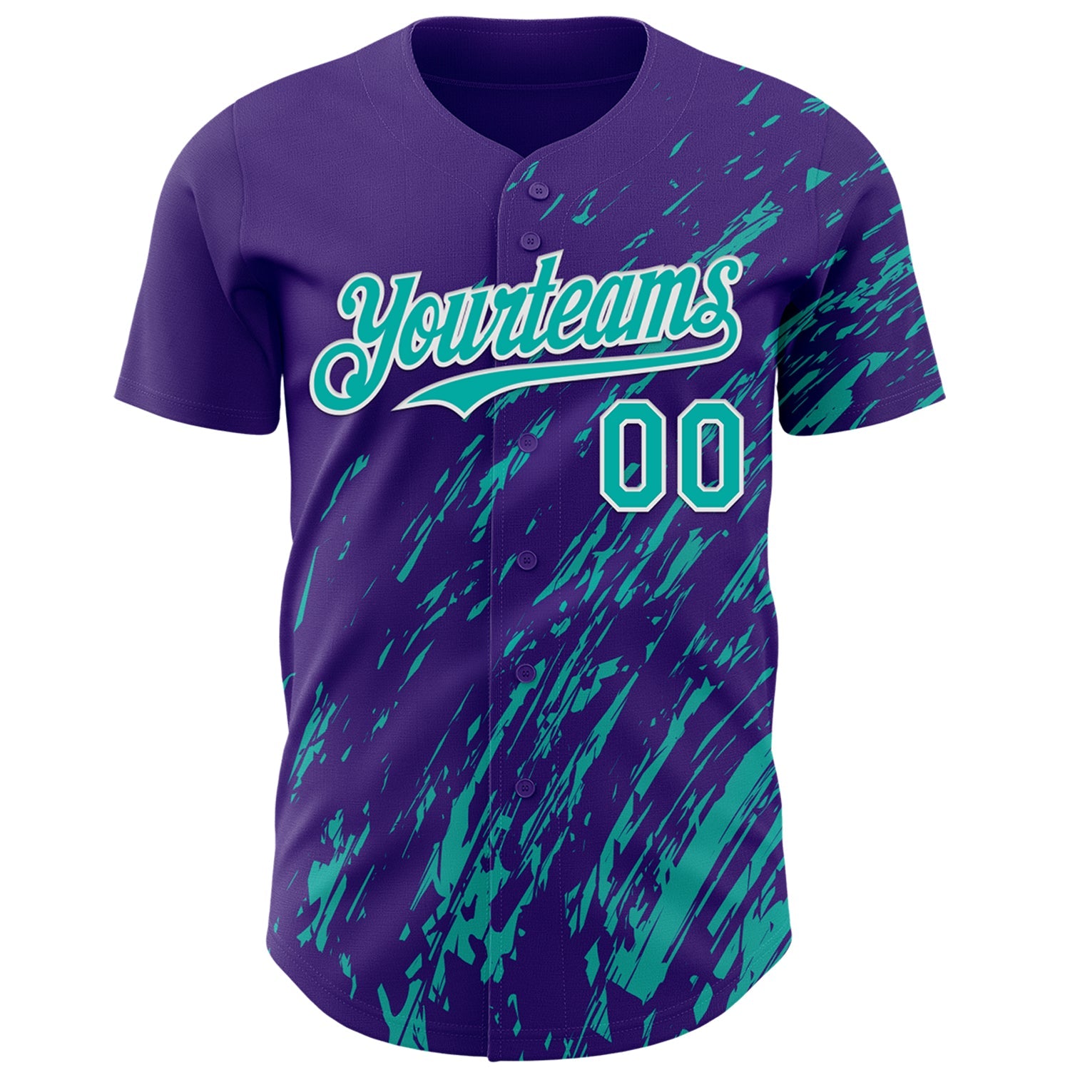 Custom Purple Aqua-White Paint Stroke Grunge Streak Authentic Baseball Jersey view 2
